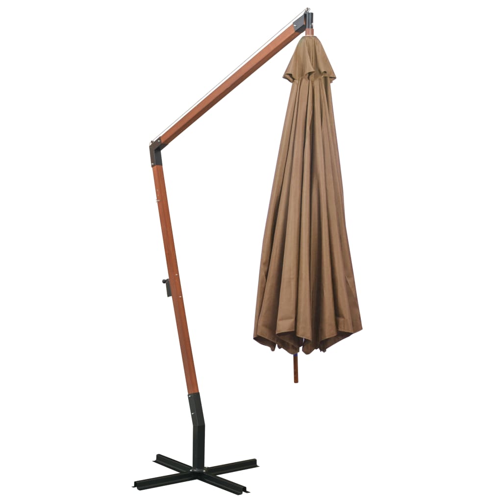 Hanging Garden Parasol with Pole Taupe 3.5x2.9 m Solid Fir Wood