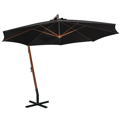 Hanging Garden Parasol with Pole Black 3,5x2,9 m Solid Fir Wood