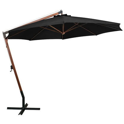 Hanging Garden Parasol with Pole Black 3,5x2,9 m Solid Fir Wood