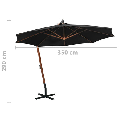 Hanging Garden Parasol | Black | Fir Wood, Bamboo, Polyester, Iron