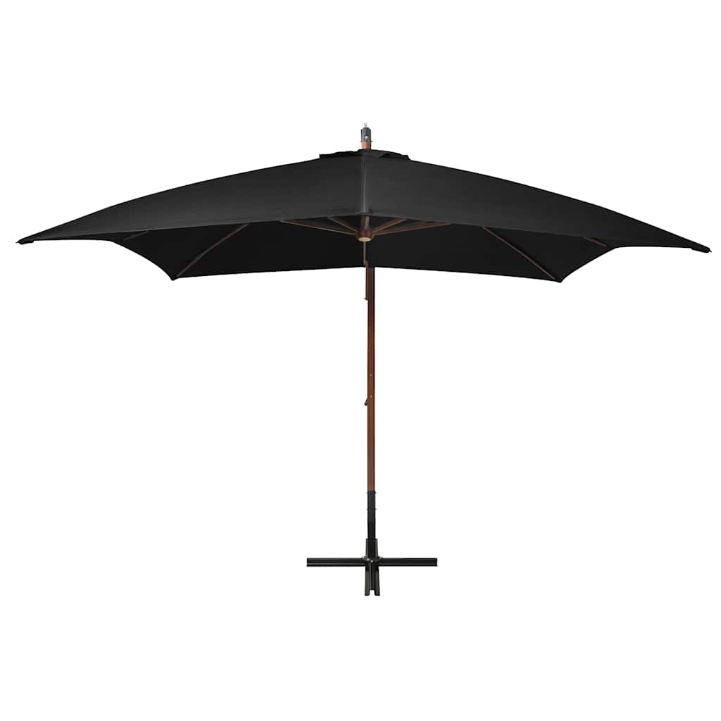 Hanging Garden Parasol with Pole Black 3x3 m Solid Fir Wood