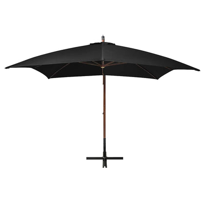 Hanging Garden Parasol with Pole Black 3x3 m Solid Fir Wood