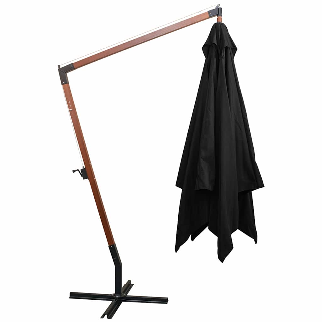 Hanging Garden Parasol with Pole Black 3x3 m Solid Fir Wood