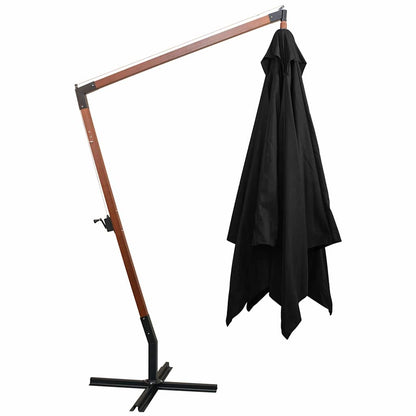 Hanging Garden Parasol with Pole Black 3x3 m Solid Fir Wood