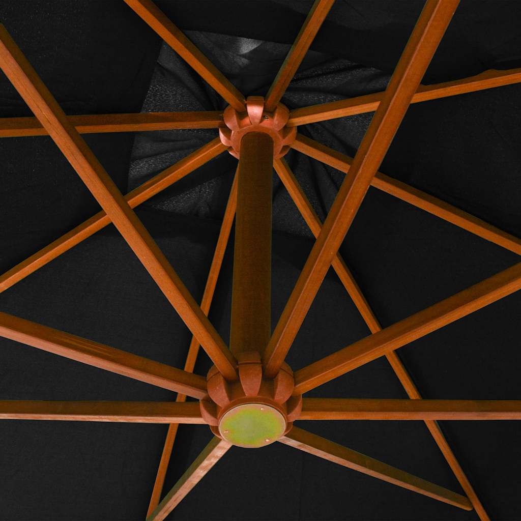 Hanging Garden Parasol with Pole Black 3x3 m Solid Fir Wood