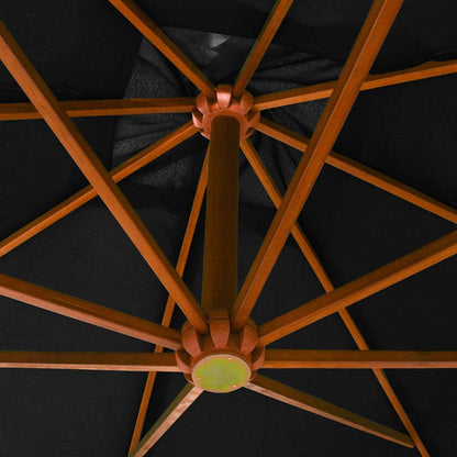 Hanging Garden Parasol with Pole Black 3x3 m Solid Fir Wood