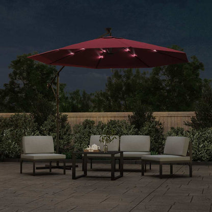 Cantilever Garden Parasol with LED Lights&Steel Pole Wine Red