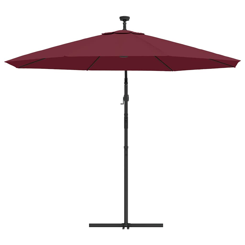 Cantilever Garden Parasol with LED Lights&Steel Pole Wine Red