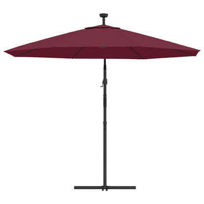 Cantilever Garden Parasol with LED Lights&Steel Pole Wine Red