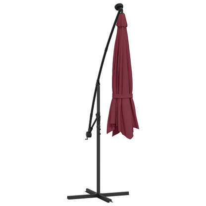 Cantilever Garden Parasol with LED Lights&Steel Pole Wine Red
