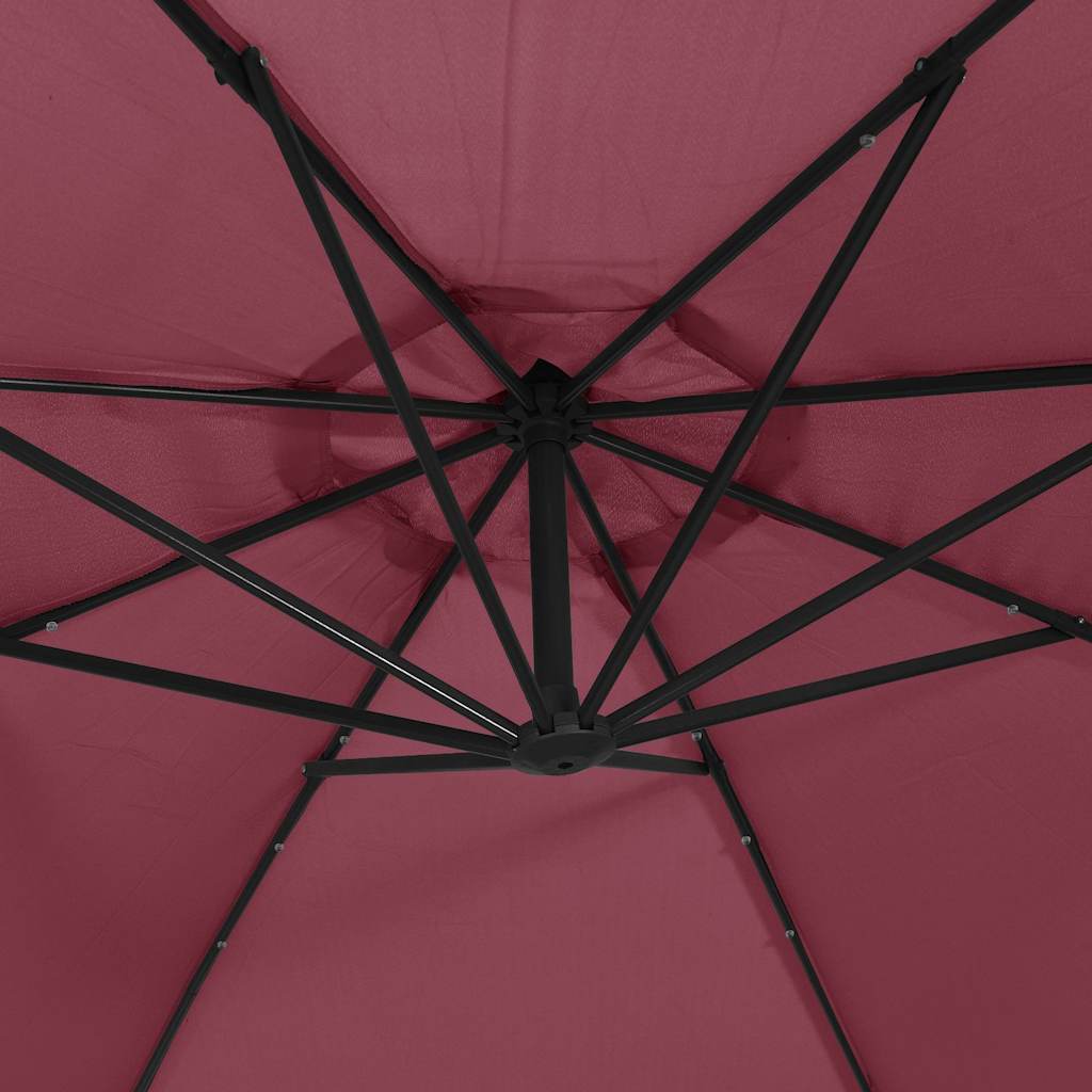 Cantilever Garden Parasol with LED Lights&Steel Pole Wine Red