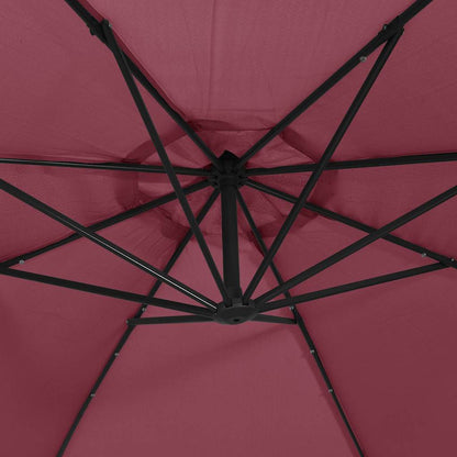 Cantilever Garden Parasol with LED Lights&Steel Pole Wine Red