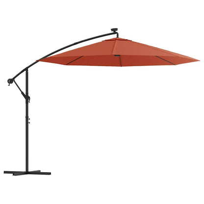 Cantilever Garden Parasol with LED Lights and Steel Pole Terracotta