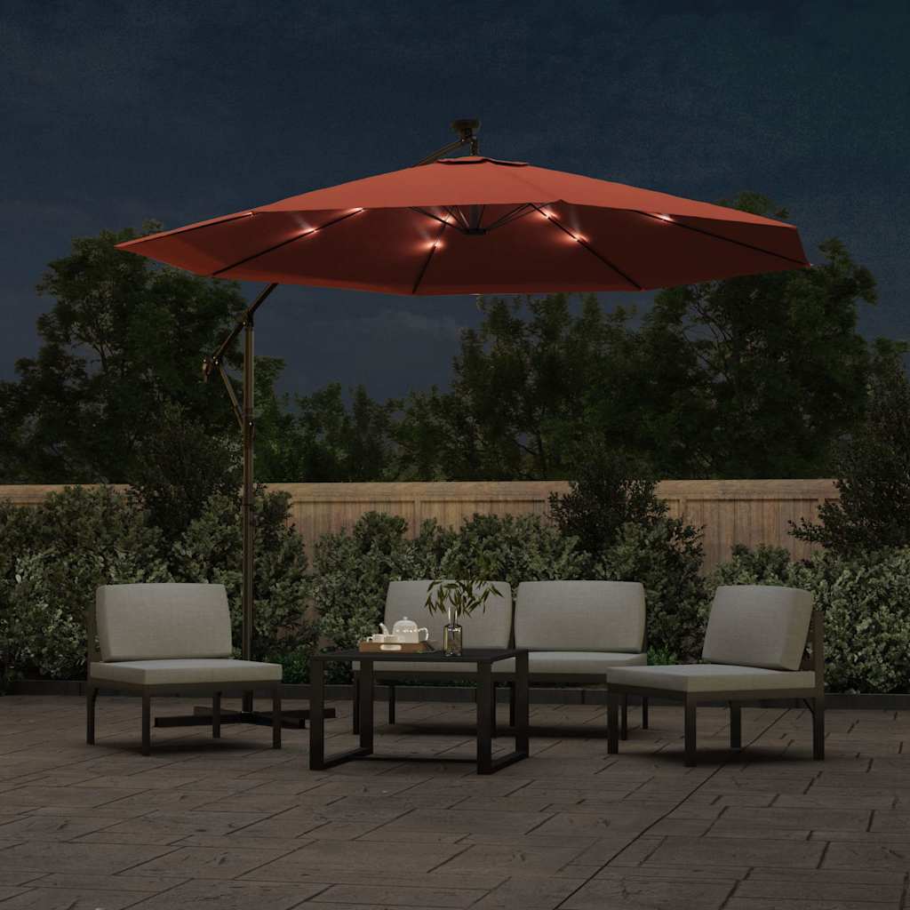 Cantilever Garden Parasol with LED Lights&Steel Pole Terracotta