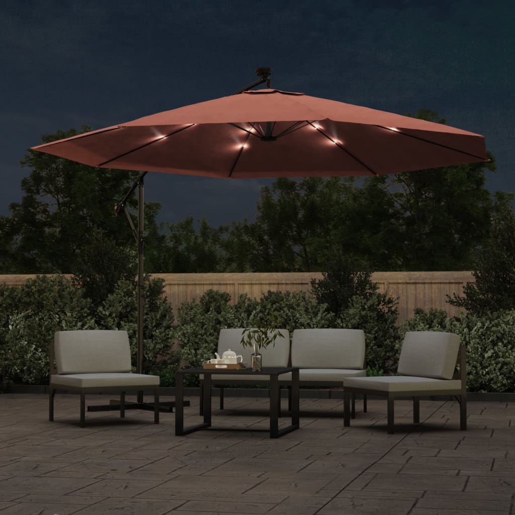Cantilever Garden Parasol with LED Lights Terracotta 350 cm