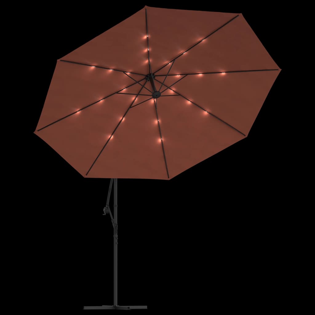 Cantilever Garden Parasol with LED Lights Terracotta 350 cm
