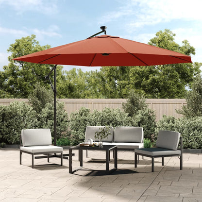 Cantilever Garden Parasol with LED Lights Terracotta 350 cm