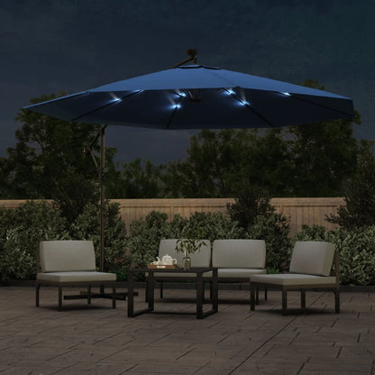 Cantilever Garden Parasol with LED Lights Azure Blue 350 cm
