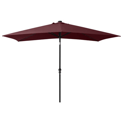 Garden Parasol with LEDs and Steel Pole Bordeaux Red 2x3 m