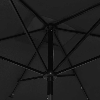 Garden Parasol with LEDs and Steel Pole Black 2x3 m