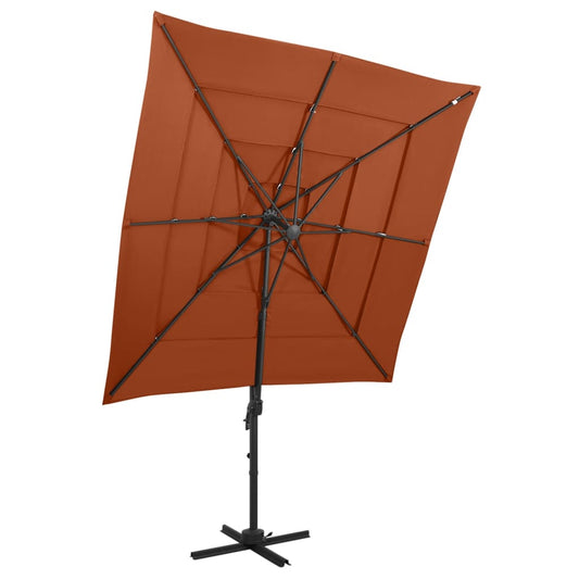 Garden Parasol | Terracotta | Polyester, Powder-Coated Aluminium | Large