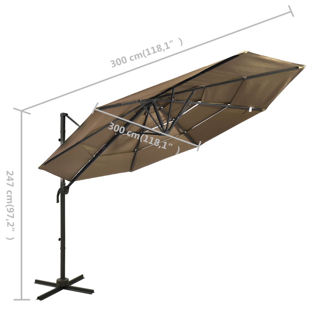 Garden Parasol | Taupe | Polyester, Powder-Coated Aluminium | 3x3 metres