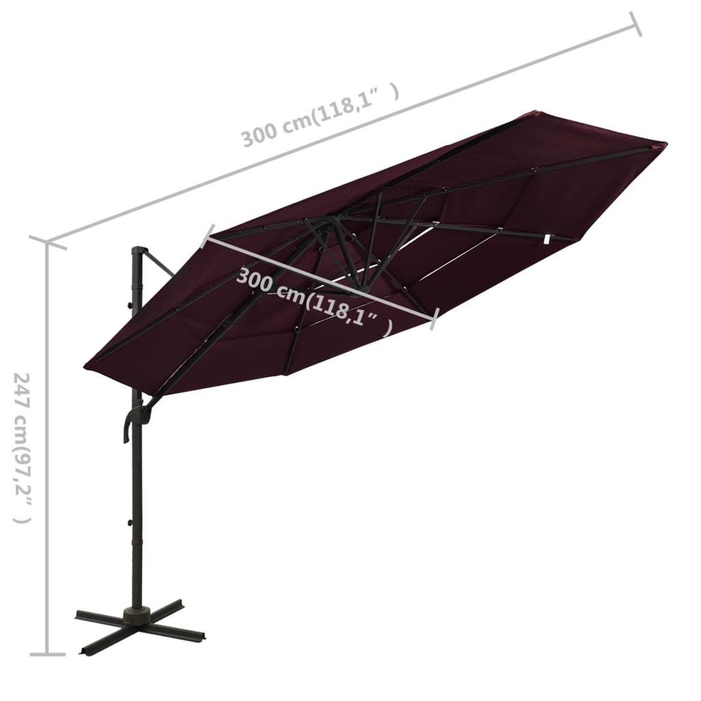 Garden Parasol | Bordeaux Red | Polyester | 3x3 metres | Collapsible