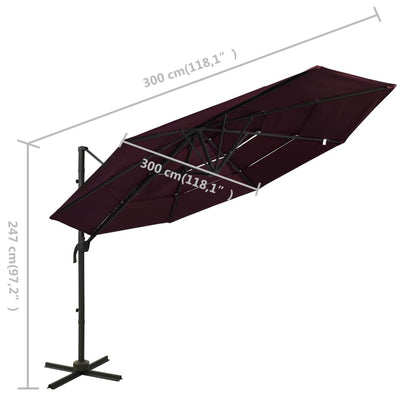 Garden Parasol | Bordeaux Red | Polyester | 3x3 metres | Collapsible