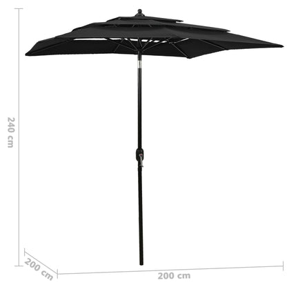 Parasol | Black | Polyester | 2x2 m | Foldable | Parasol | Square
