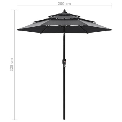 3-Tier Garden Parasol with Aluminium Pole Anthracite 2 m