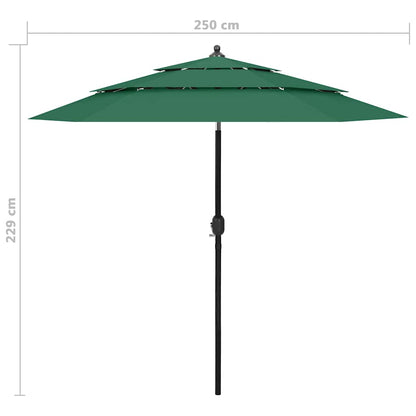 3-Tier Garden Parasol with Aluminium Pole Green 2.5 m