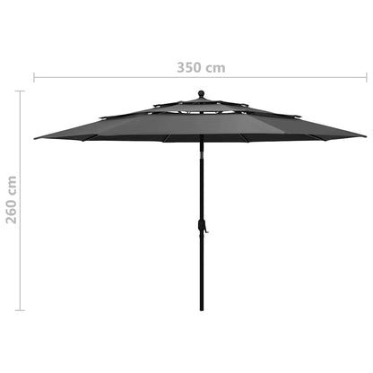 313878 vidaXL 3-Tier Garden Parasol with Aluminium Pole Anthracite 3,5 m