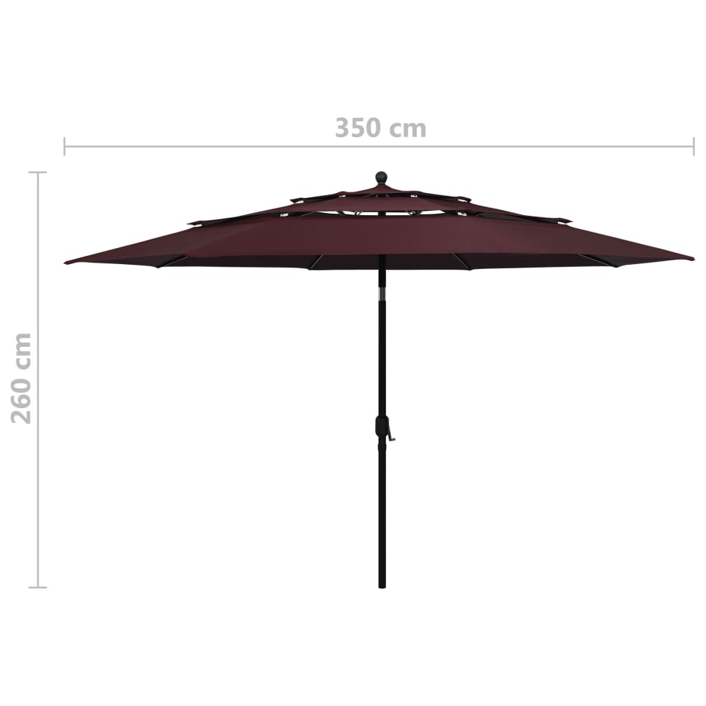 3-Tier Garden Parasol with Aluminium Pole Bordeaux Red 3.5 m