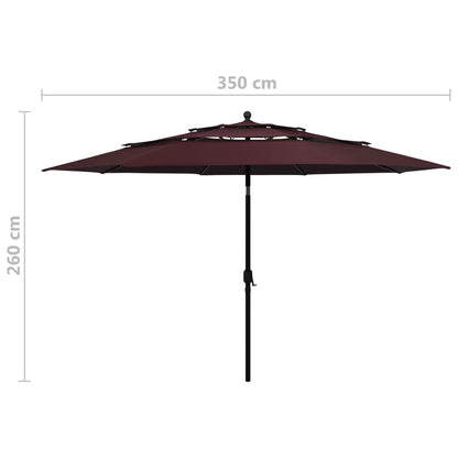 3-Tier Garden Parasol with Aluminium Pole Bordeaux Red 3.5 m