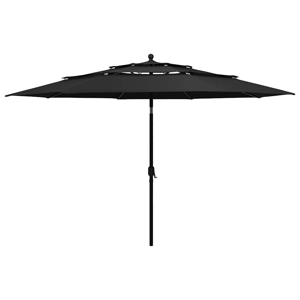 3-Tier Garden Parasol with Aluminium Pole Black 3.5 m