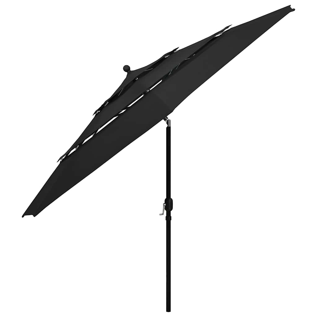 3-Tier Garden Parasol with Aluminium Pole Black 3.5 m
