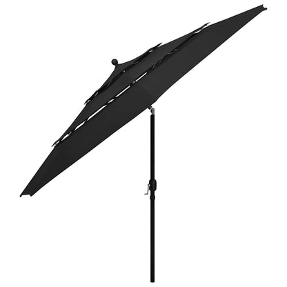 3-Tier Garden Parasol with Aluminium Pole Black 3.5 m