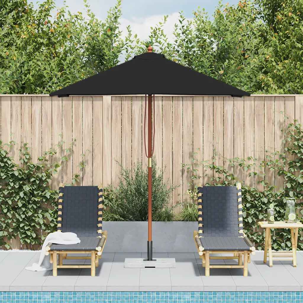 Garden Parasol | Black | Fabric, Laminated bamboo, Hardwood | Medium