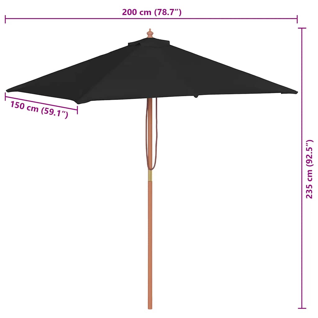 Garden Parasol | Black | Fabric, Laminated bamboo, Hardwood | Medium