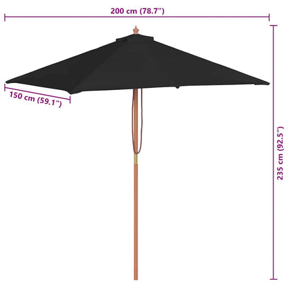Garden Parasol | Black | Fabric, Laminated bamboo, Hardwood | Medium