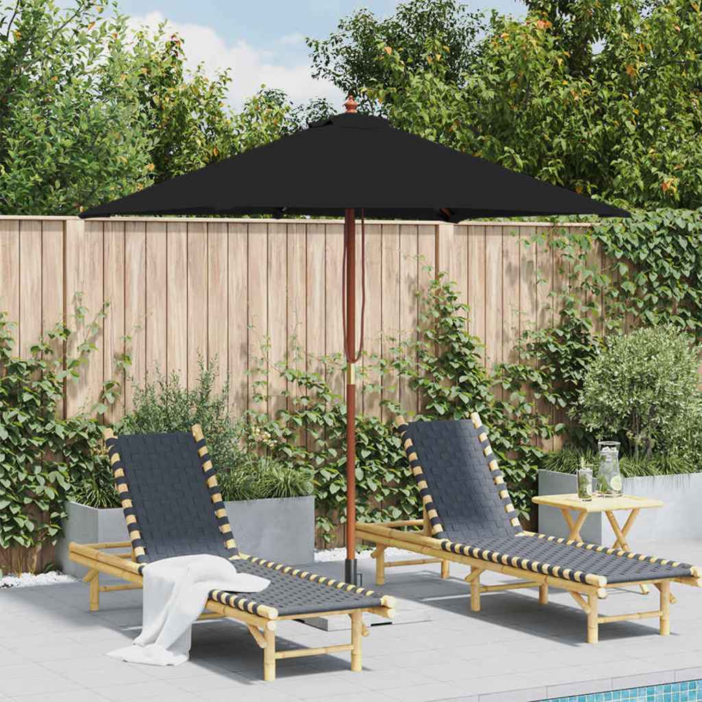 Garden Parasol with Wooden Pole Black 150x200 cm