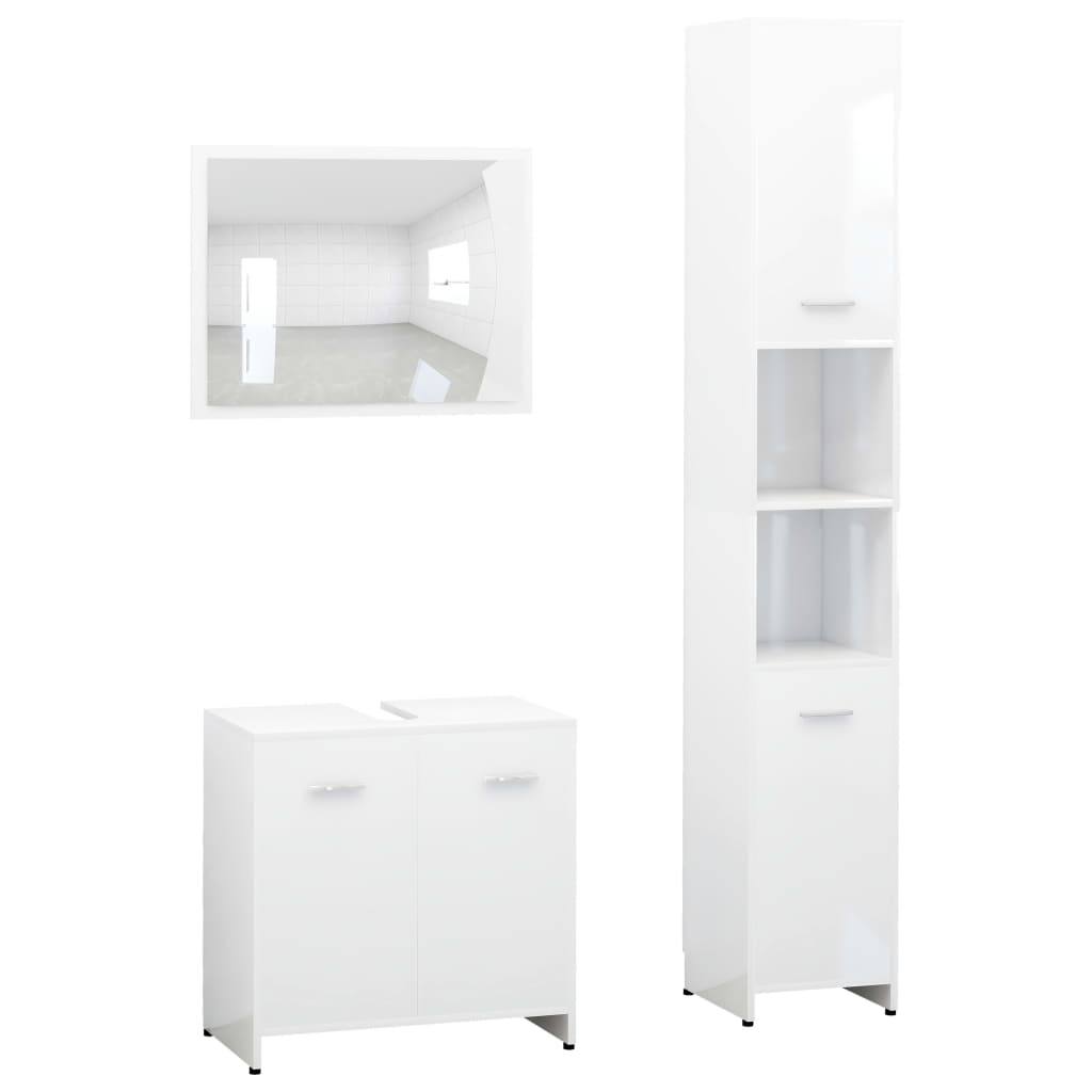 3056916 vidaXL 3 Piece Bathroom Furniture Set White Engineered Wood (802579+802597)