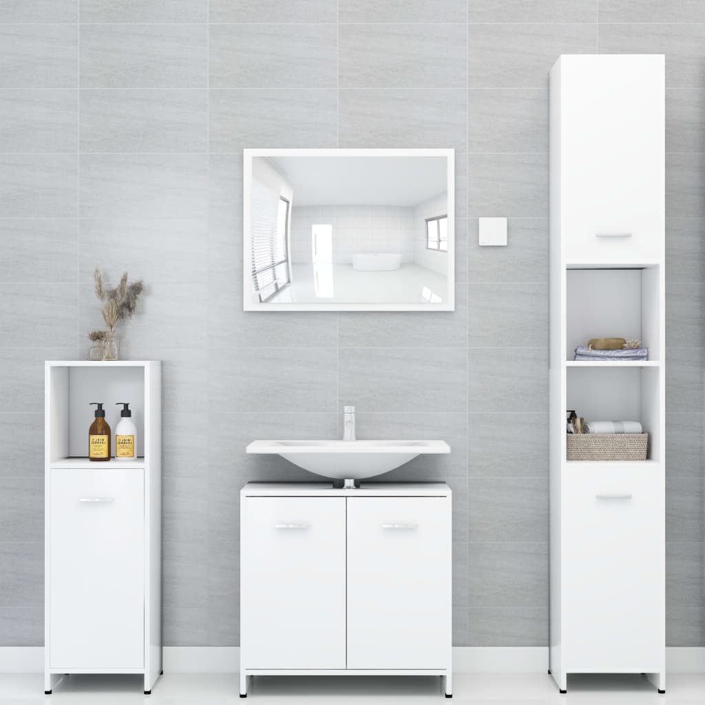 3056916 vidaXL 3 Piece Bathroom Furniture Set White Engineered Wood (802579+802597)
