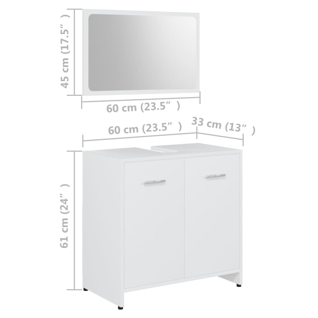 3056916 vidaXL 3 Piece Bathroom Furniture Set White Engineered Wood (802579+802597)