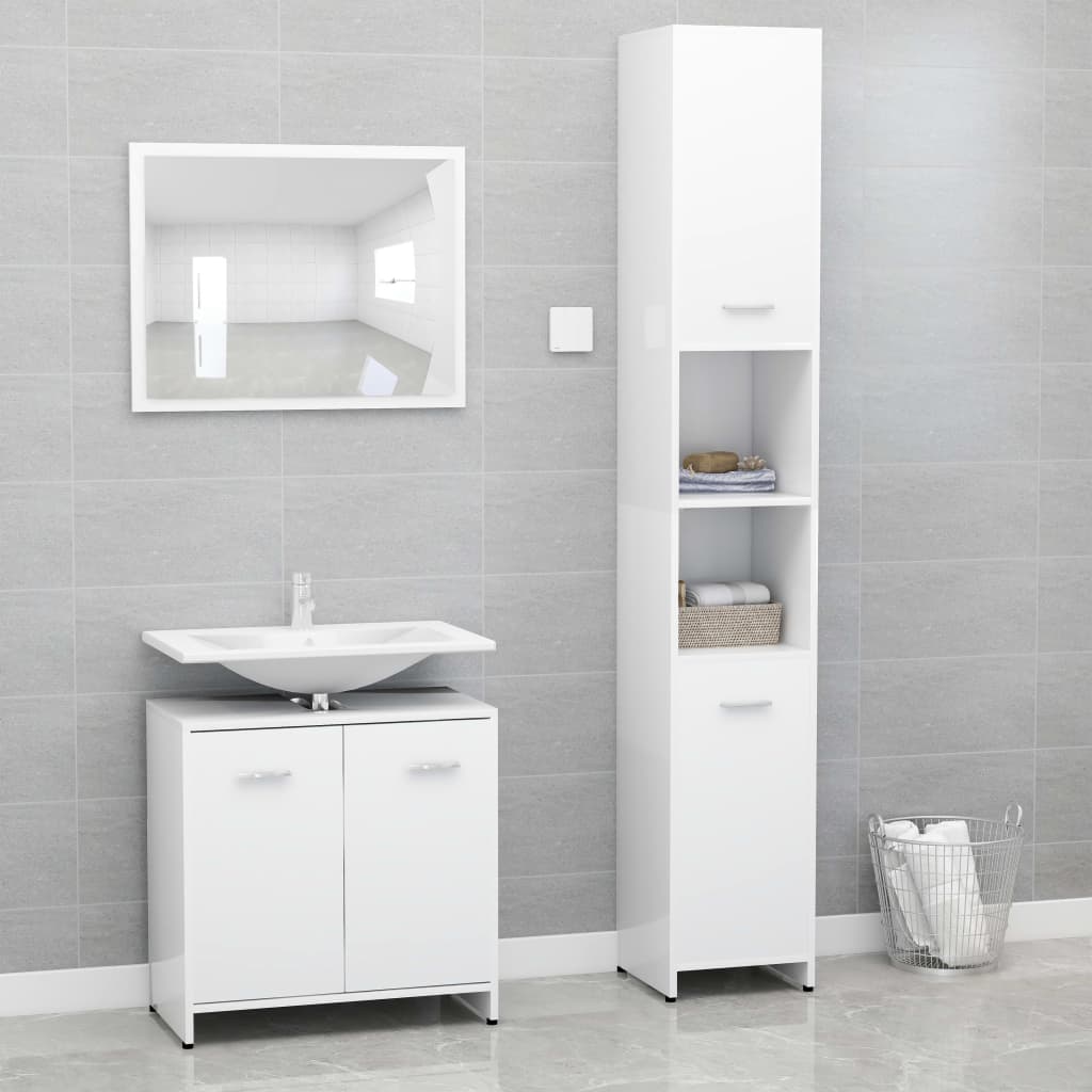 3056916 vidaXL 3 Piece Bathroom Furniture Set White Engineered Wood (802579+802597)