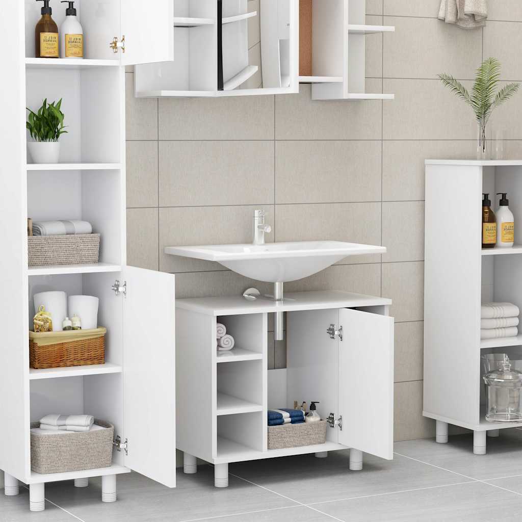 3 Piece Bathroom Furniture Set White Engineered Wood