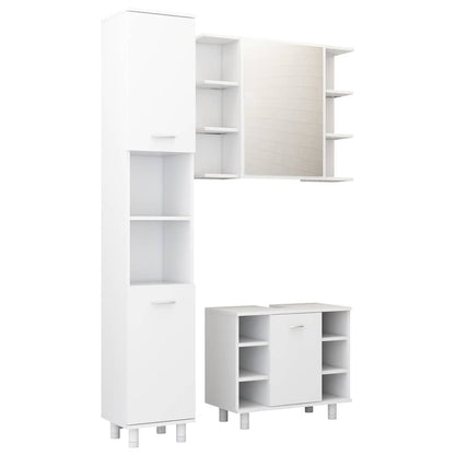 3 Piece Bathroom Furniture Set White Engineered Wood