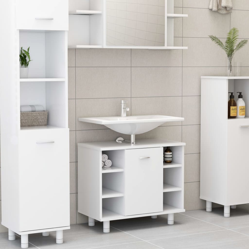 3056952 vidaXL 3 Piece Bathroom Furniture Set White Engineered Wood (802606+802633+802624)