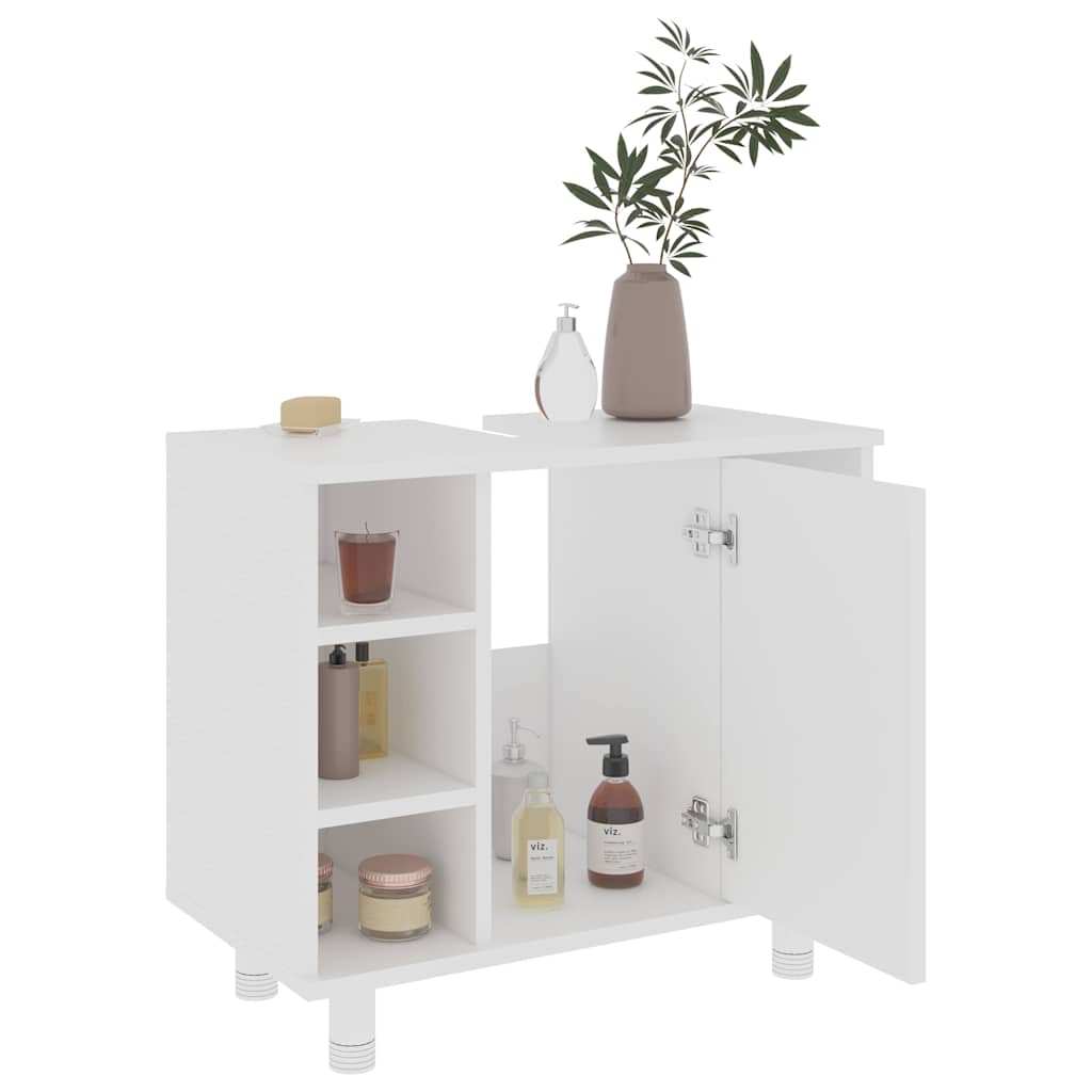 3 Piece Bathroom Furniture Set White Engineered Wood