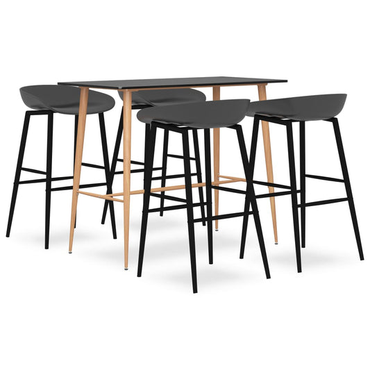 5 Piece Bar Set Black and Grey